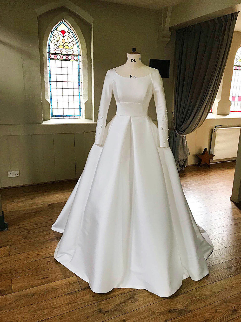 Jesus Peiro Miss Bush Pearl Anniversary special bespoke wedding dress at Miss Bush, Surrey, London, UK stockist