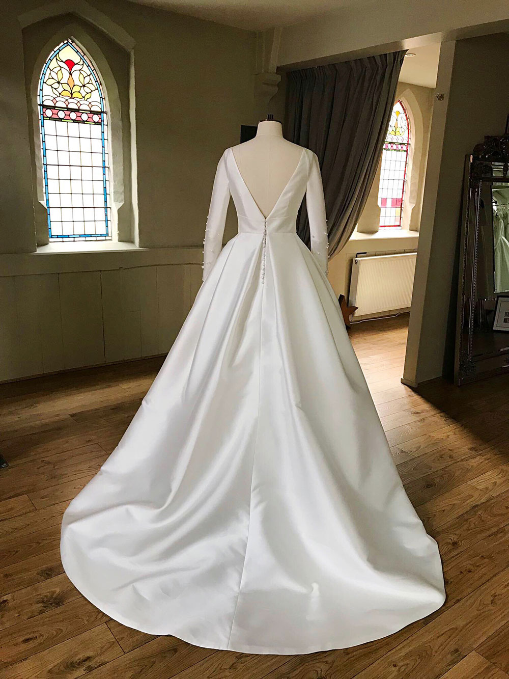 Jesus Peiro Miss Bush Pearl Anniversary special bespoke wedding dress at Miss Bush, Surrey, London, UK stockist