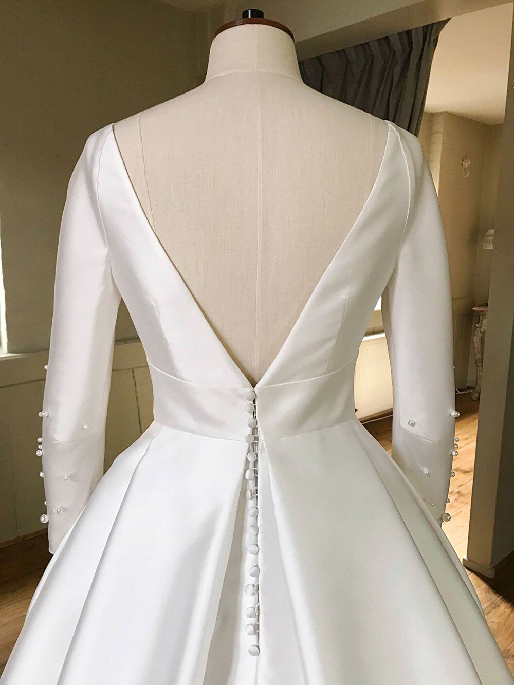 Jesus Peiro Miss Bush Pearl Anniversary special bespoke wedding dress at Miss Bush, Surrey, London, UK stockist