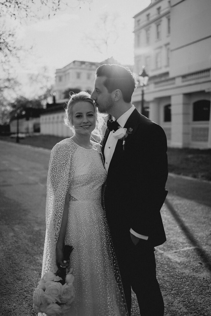 Sophie in Jesus Peiro 170 dress and cape for a chic London wedding at ...