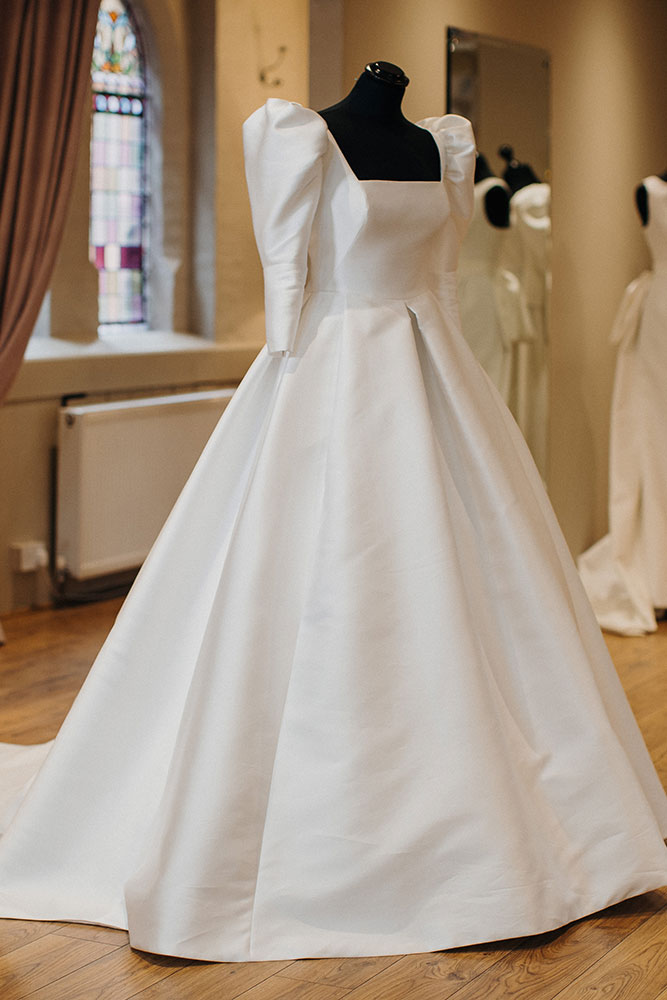 Jesus Peiro Miss Bush 2214 square neck puff sleeve special bespoke wedding dress at Miss Bush, Surrey, London, UK stockist