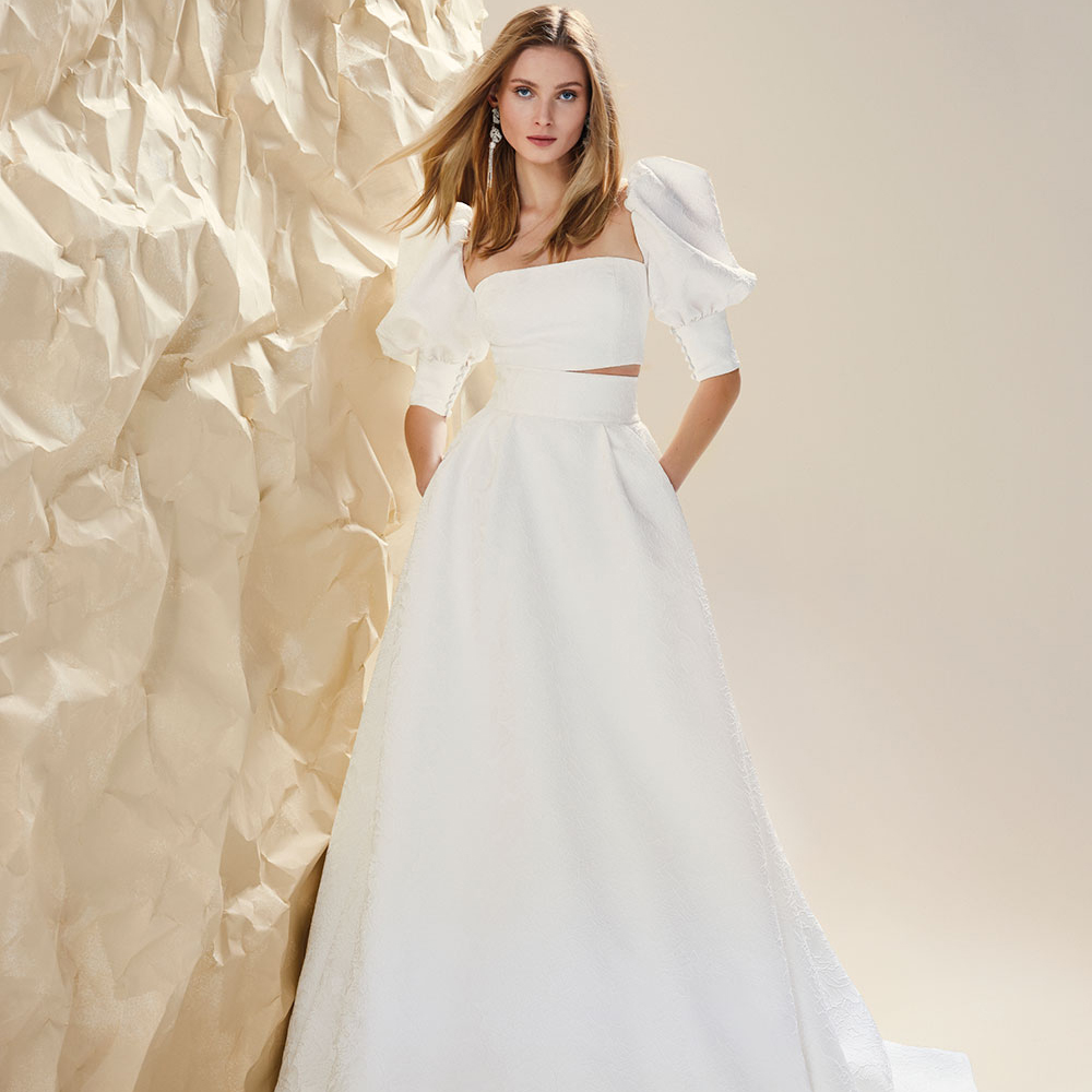 Jesus Peiro 2406 wedding dress with straight neck and puff sleevesMiss Bush