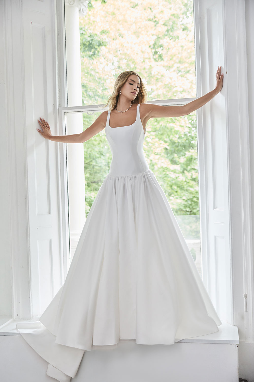 Suzanne Neville Darling drop waist wedding dress at Miss Bush bridal boutique in Surrey