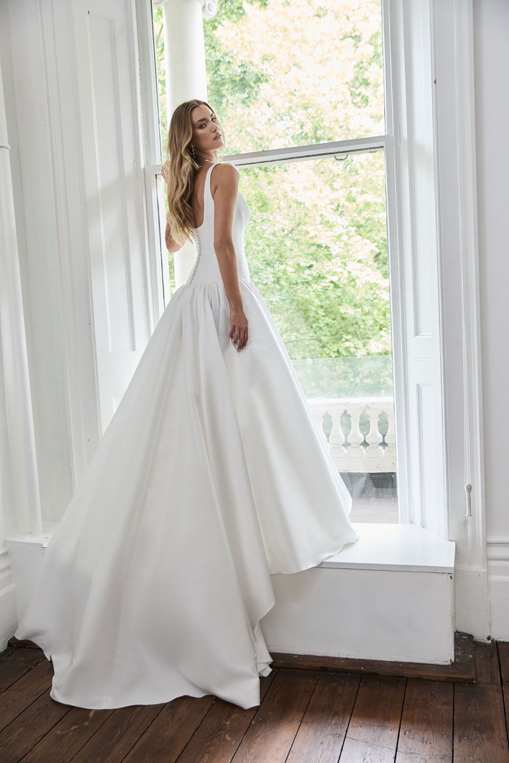 Suzanne Neville Darling drop waist wedding dress at Miss Bush bridal boutique in Surrey