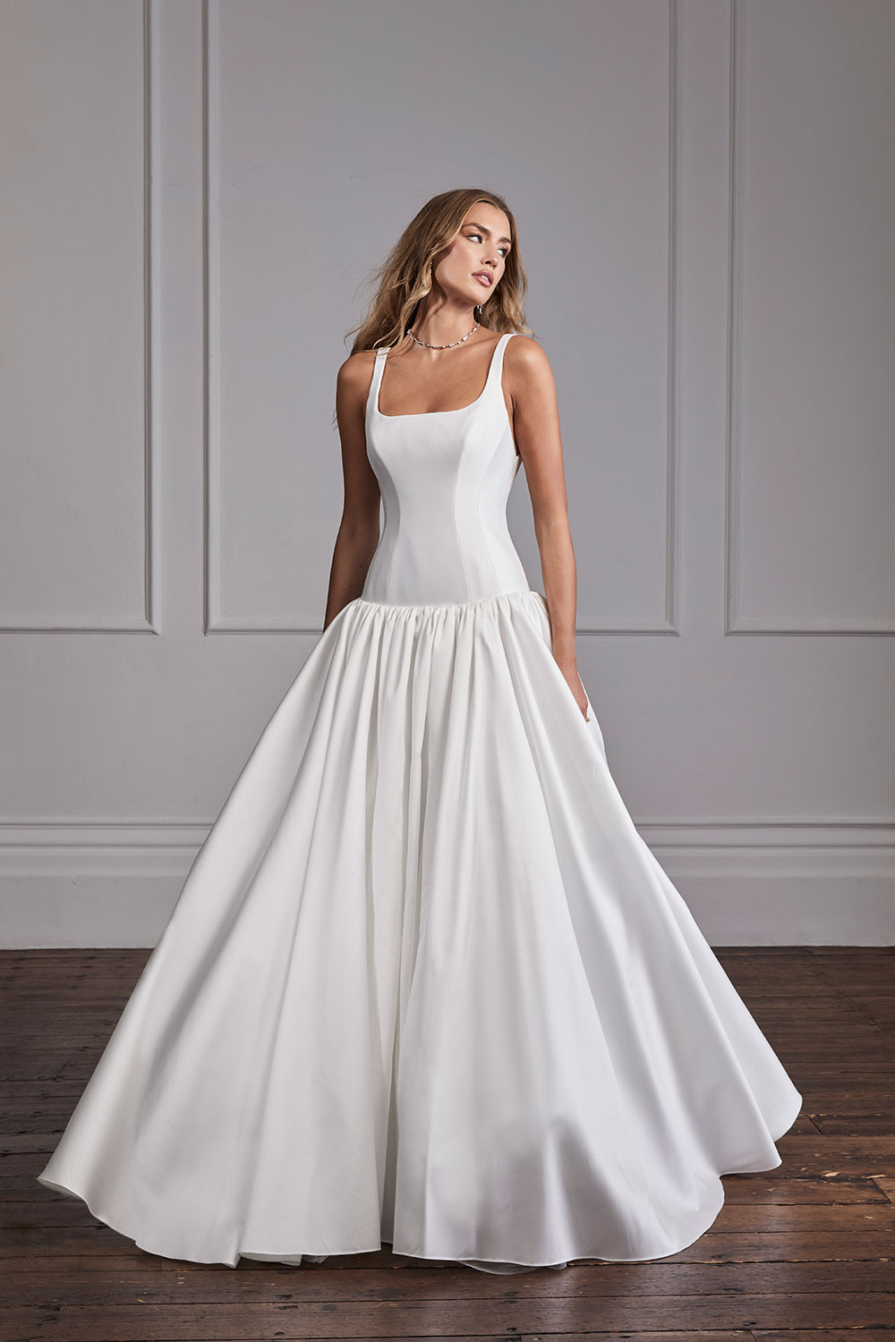 Suzanne Neville Darling drop waist wedding dress at Miss Bush bridal boutique in Surrey