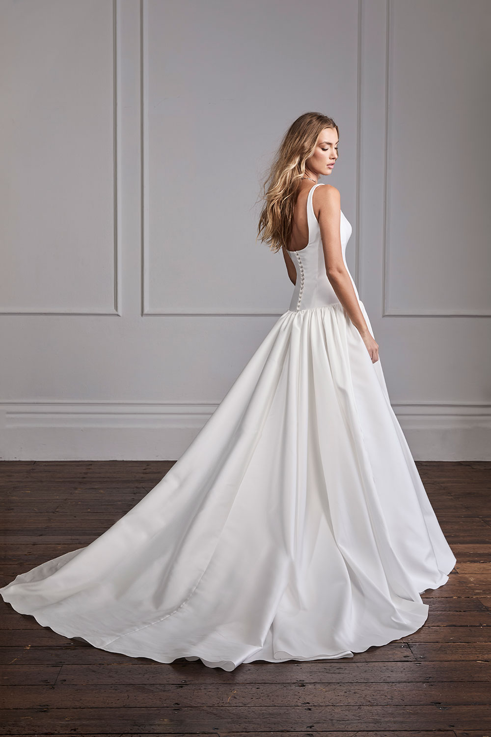 Suzanne Neville Darling drop waist wedding dress at Miss Bush bridal boutique in Surrey