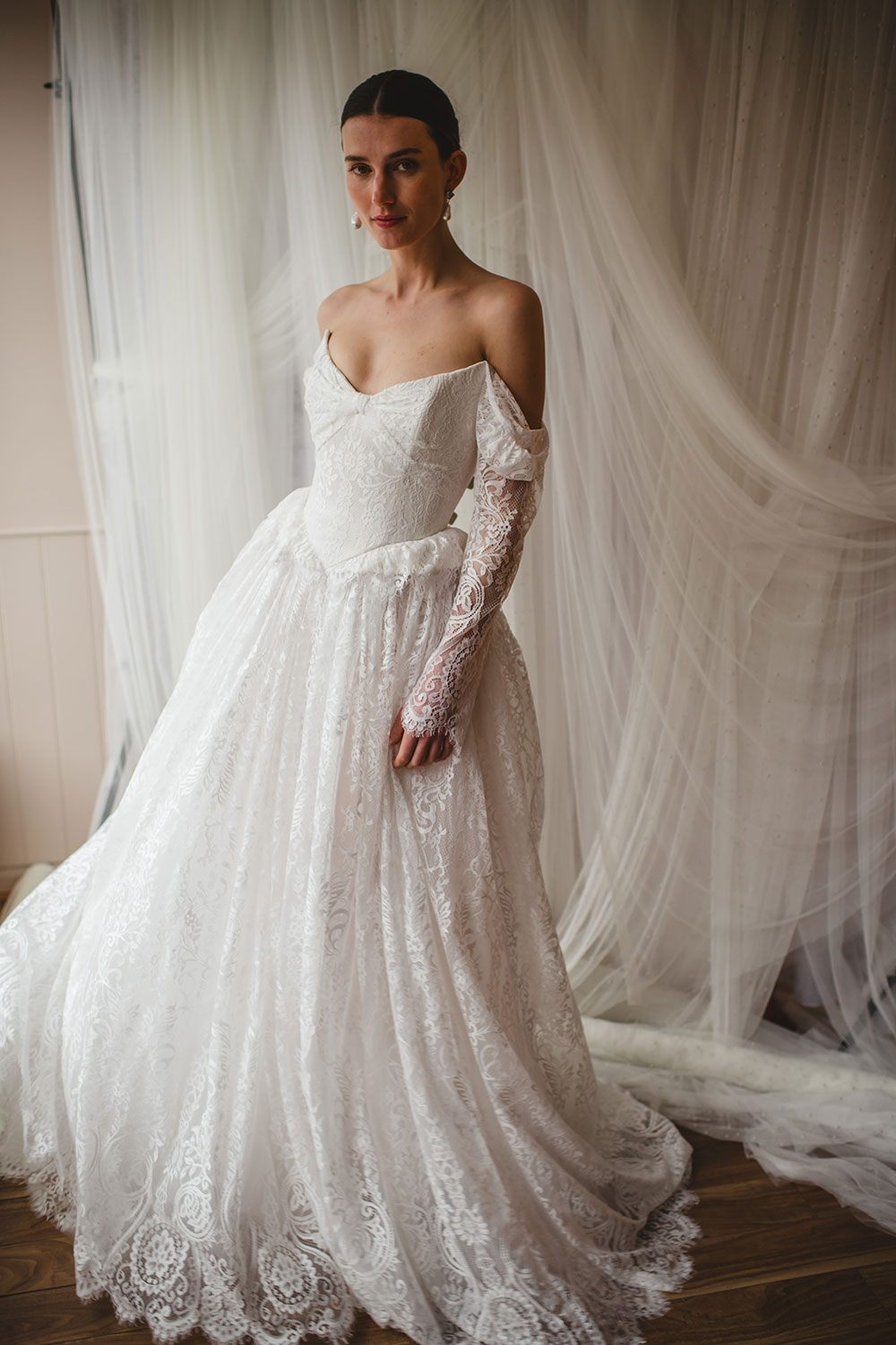 Mathilde wedding dress with overskirt by Nortier