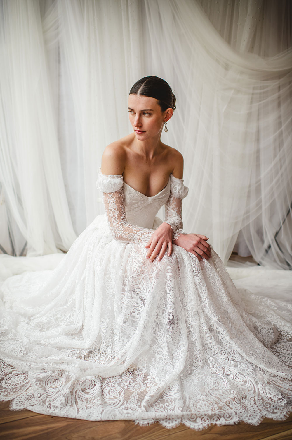 Mathilde wedding dress with overskirt by Nortier