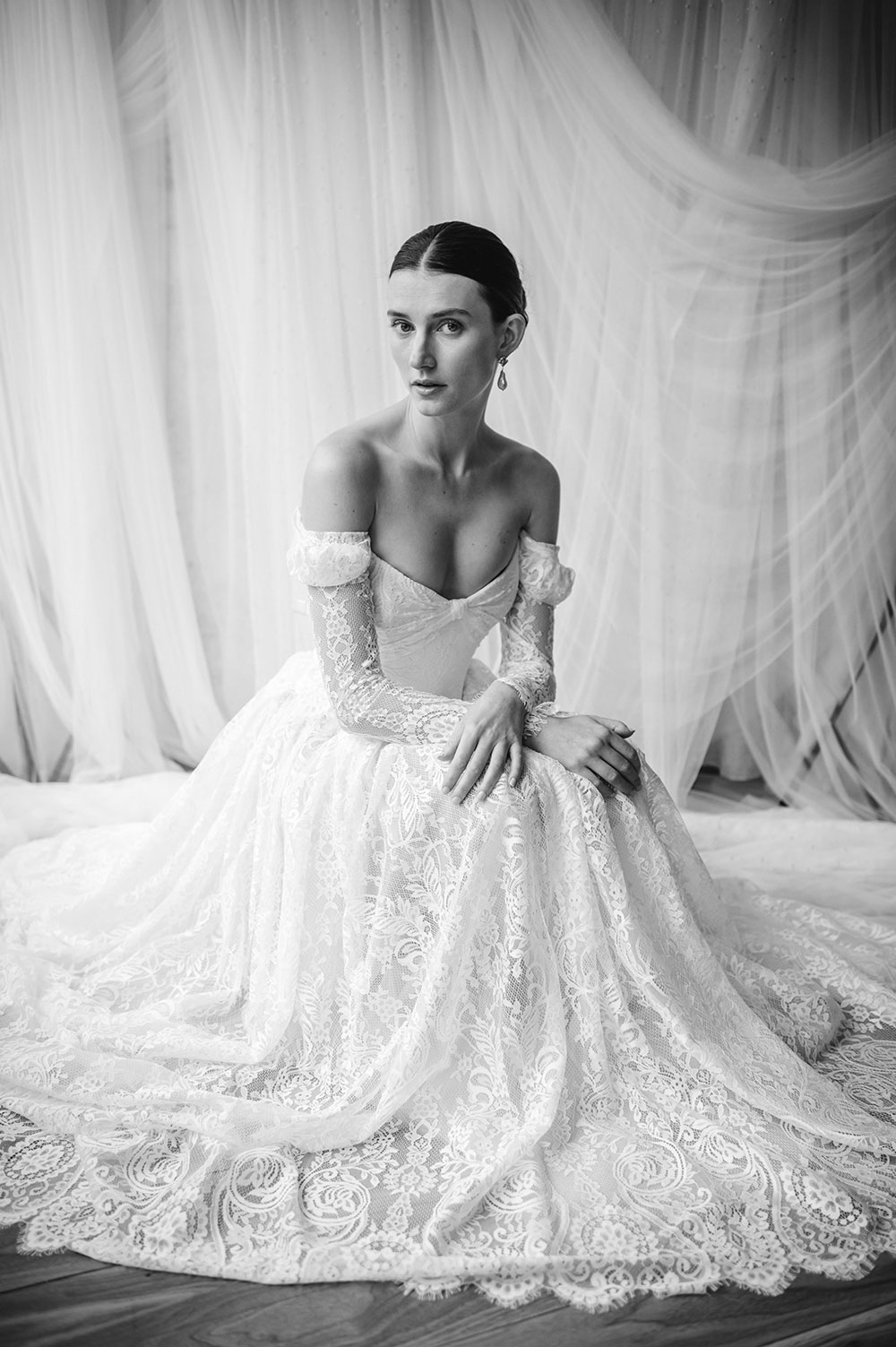 Mathilde wedding dress with overskirt by Nortier