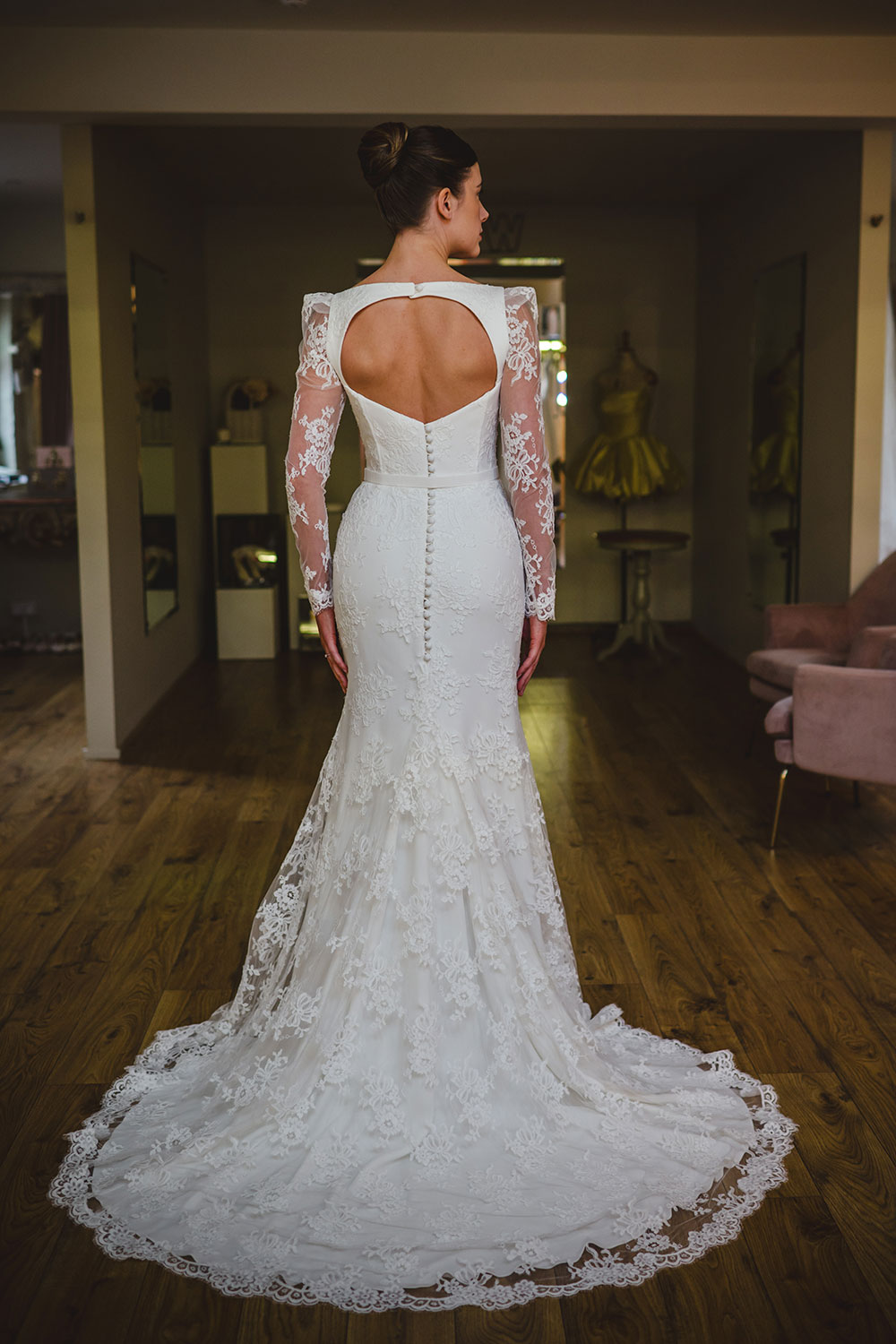 Suzanne Neville Florescence / Amber lace wedding dress at Miss Bush bridal boutique in Surrey